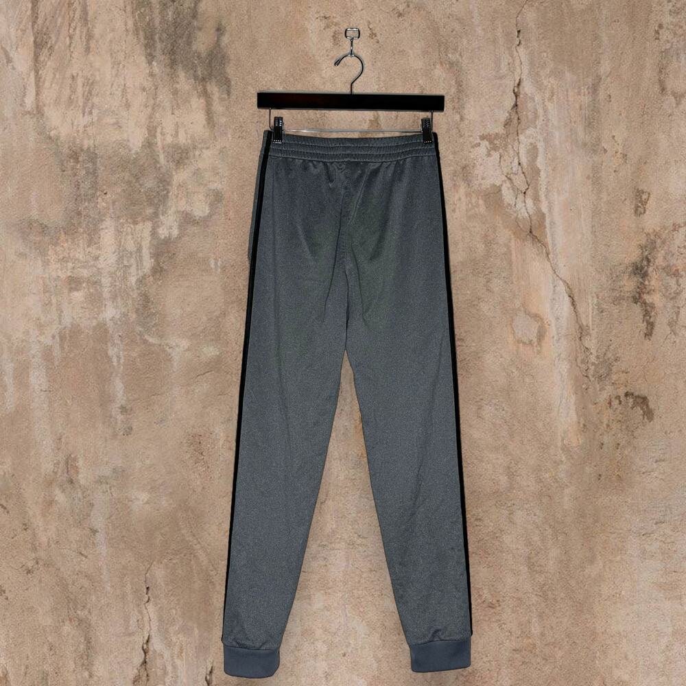 Vintage Y2K Adidas Sweatpants Youth L Grey Polyester Joggers Black 3 Stripes - Picture 3 of 6